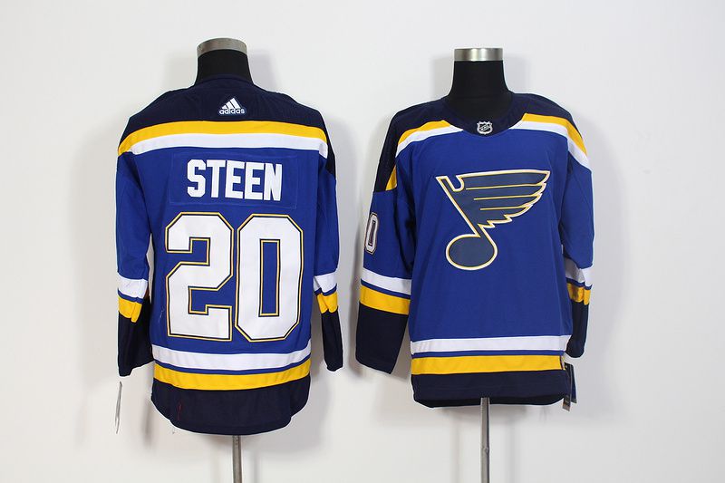 Men St. Louis Blues 20 Steen Blue Hockey Stitched Adidas NHL Jerseys